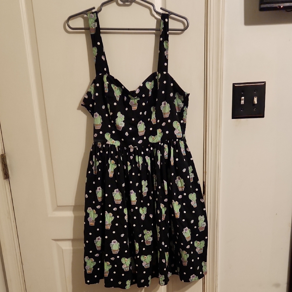 Hell Bunny Black Dress with Cactus and Polka Dots Print